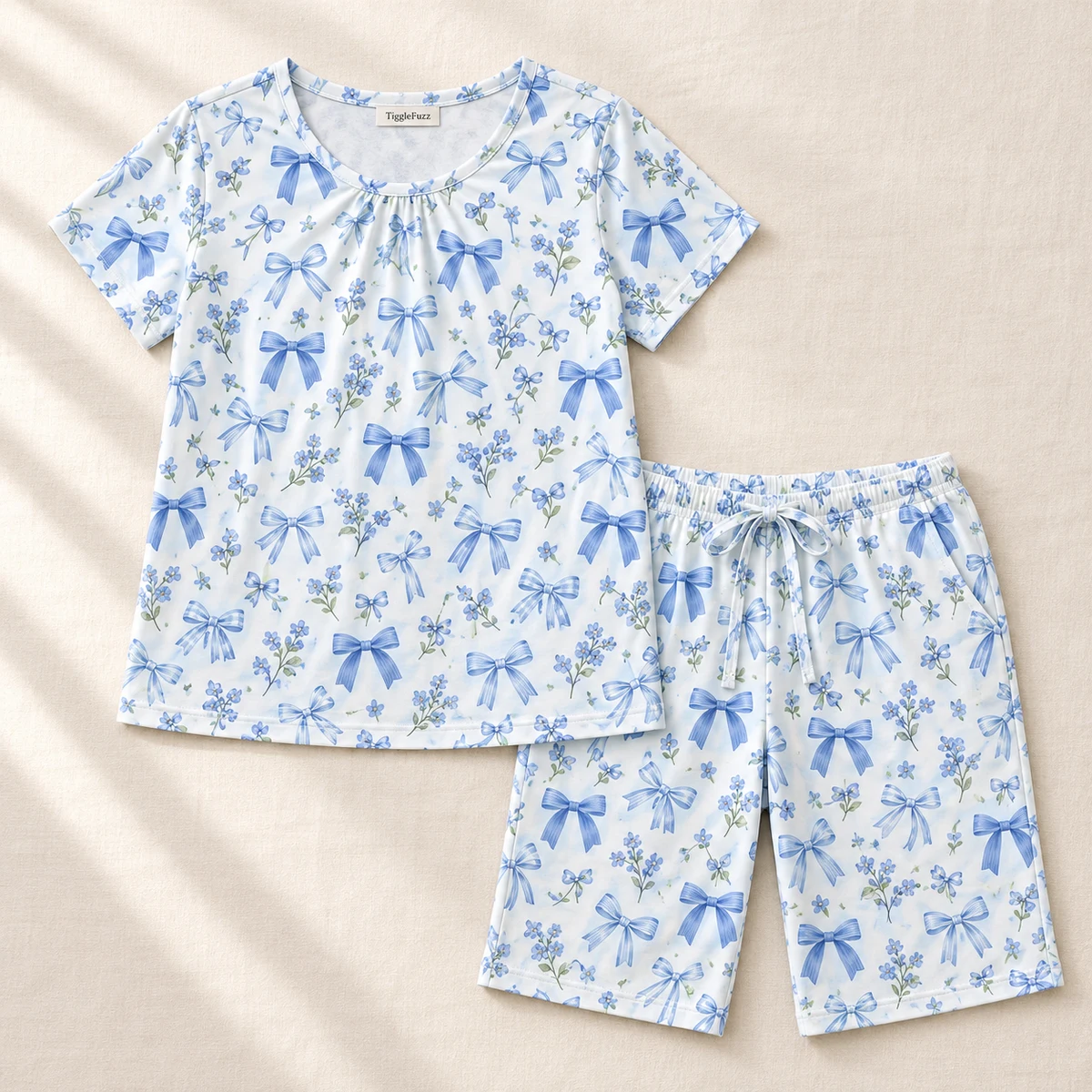 Blue Ribbon Bermuda Set — TiggleFuzz Pajama sets design imagery