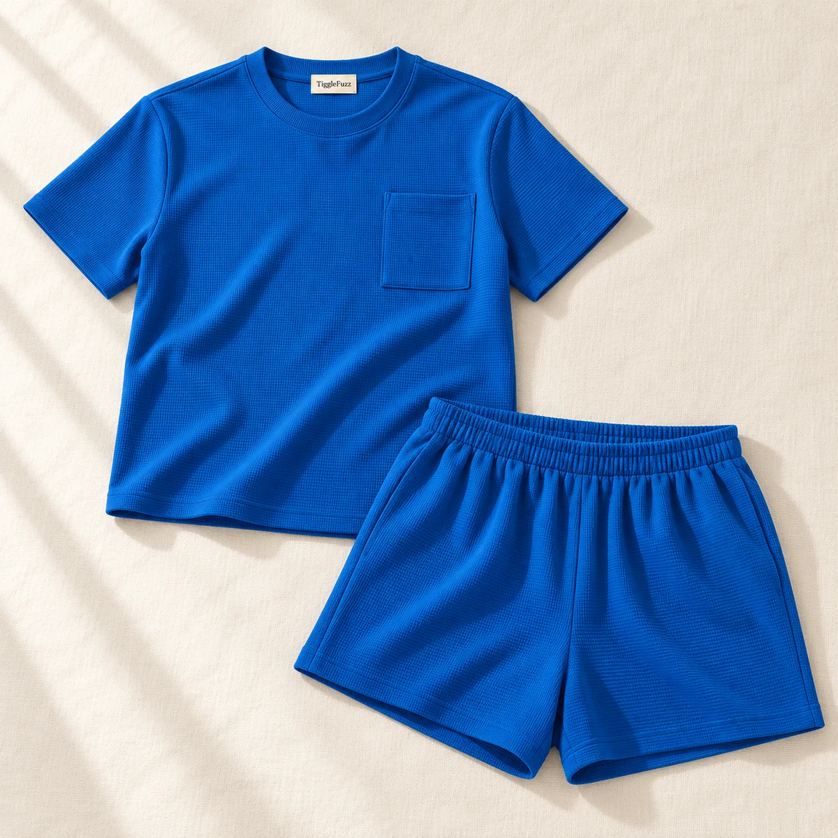 Cobalt Pause Ribbed Set — TiggleFuzz Pajama sets design imagery